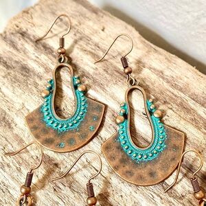 Beautiful boho shield earrings w copper blue vibe & Gypsy vibe